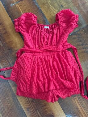Altar'd State Red Textured Women's Romper Shorts